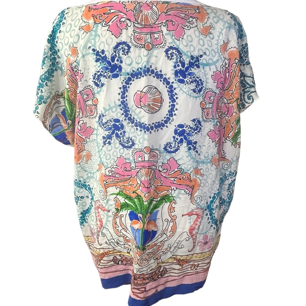 Anthropologie Collette Dinnigan silk top Size X-Large Beachy Printed Blouse - Picture 3 of 5